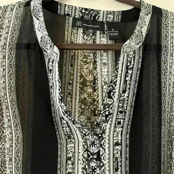 INC International Concepts Black Vertical Stripes Sheer Tunic women’s medium - Picture 2 of 12